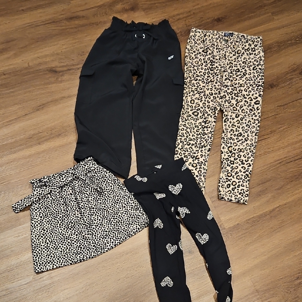 Kids Black and Leopard Print Bottoms Set